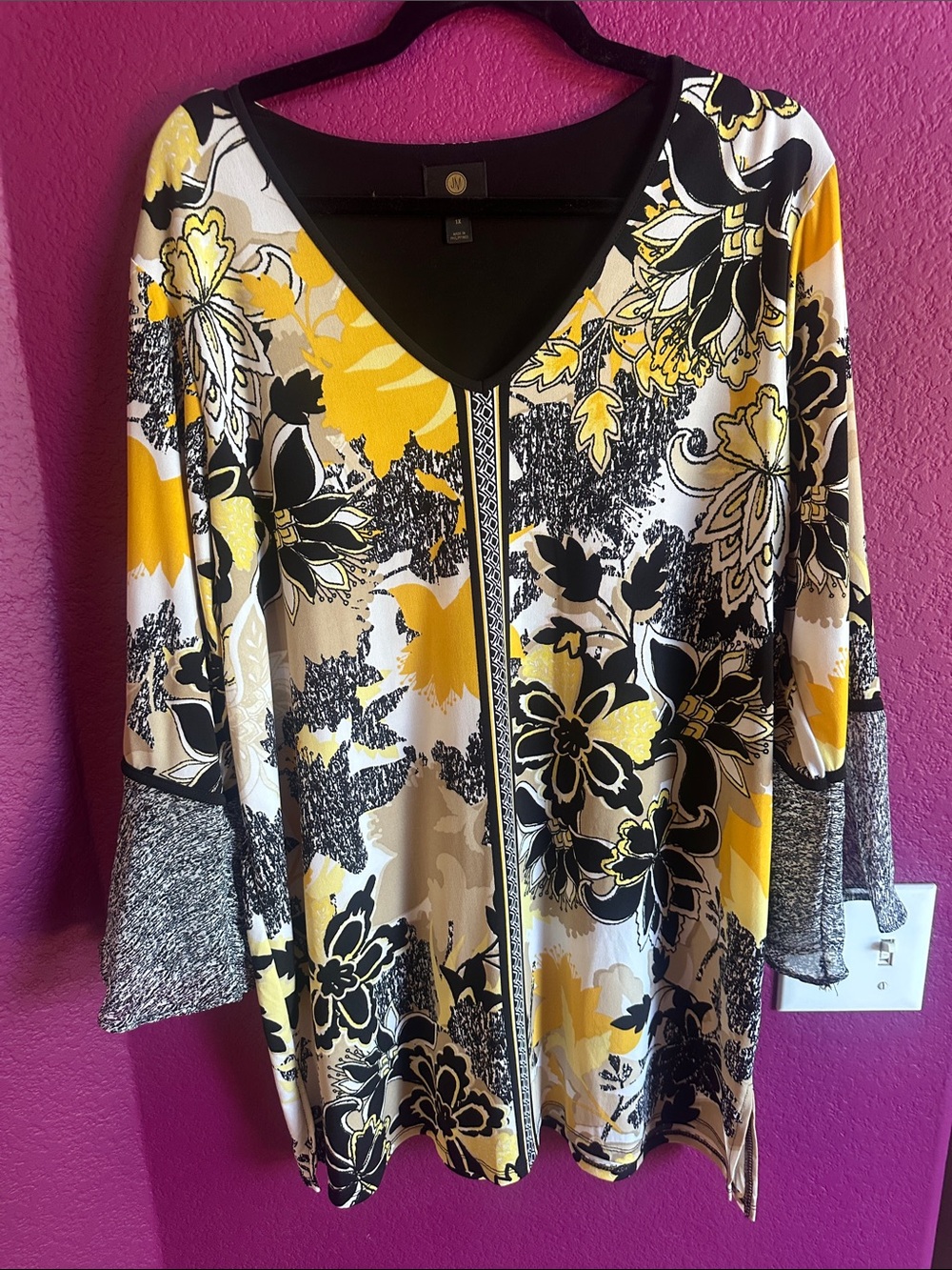 JM Collection Black Top with Gold Logo Tag